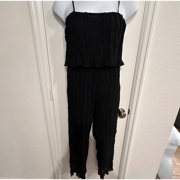 Black Pleated Wide-Leg Jumpsuit With Spaghetti Straps XL - Picture 2 of 8